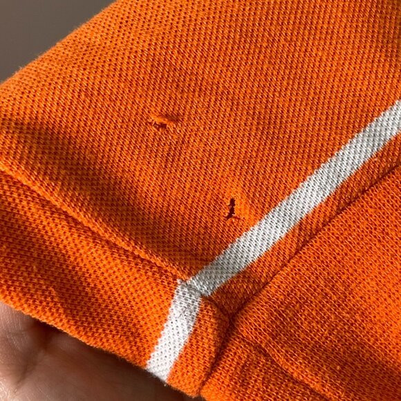 Lacoste Men's Orange White Striped Long Sleeve 100% Cotton Polo Shirt Size 9 - Picture 11 of 11